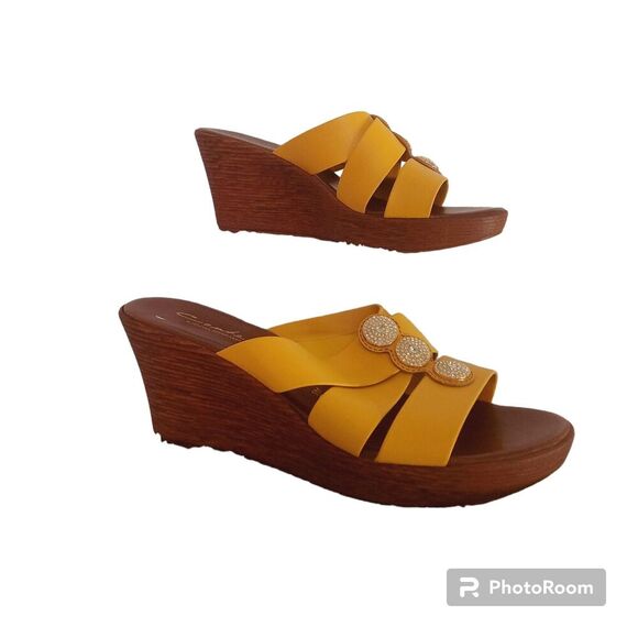 Comtesa Italian Shoemakers Wedges Sandals Yellow Size 9M - Picture 2 of 5